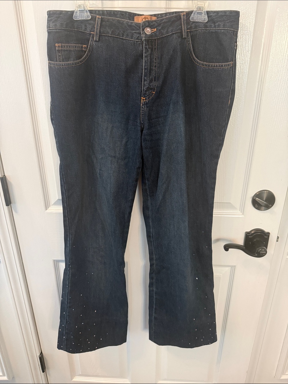 Dana Buchman Dark Blue Wide-Leg Jeans with Rhinestone Hem. 39 “ inseam.